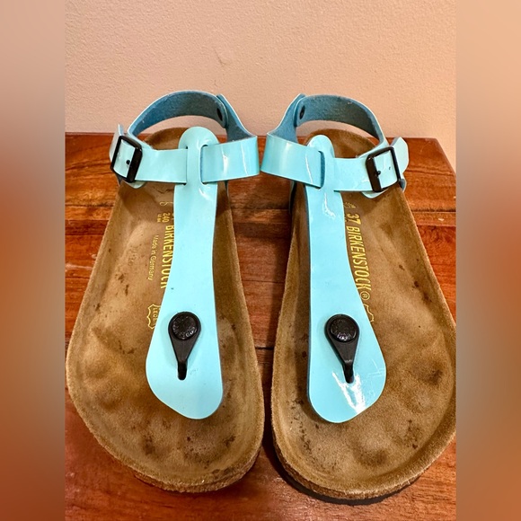 Birkenstock Turquoise PatentLeather Gizeh Sandals w/ back strap Women's Size 37 - Picture 7 of 8